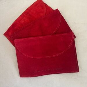 Cartier Vtg Red Suede Jewelry Storage Pouches Rings Necklace Earrings Travel 3